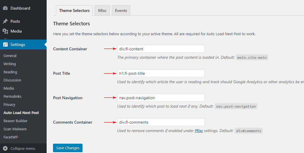 Theme Selectors - Auto Load Next Post Plugin