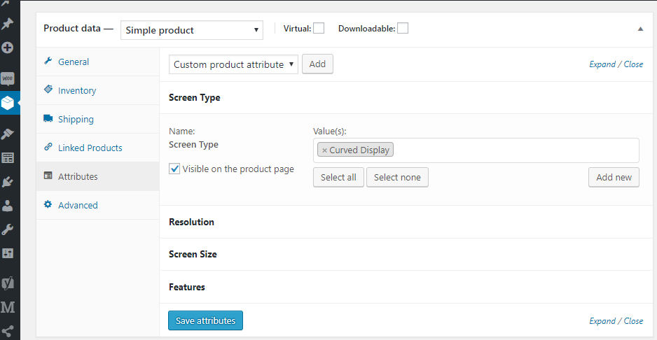 Add attributes to product